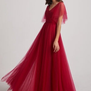 Red Gown With Ruffle Sleeves