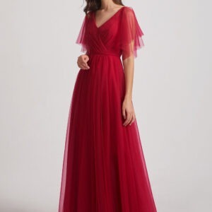 Red Gown With Ruffle Sleeves
