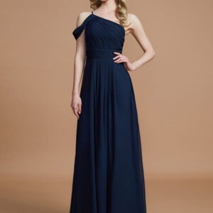 Navy Blue One Drop Shoulder Gown