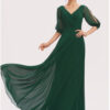 Dark Green Slit Sleeve Gown