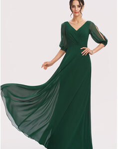 Dark Green Slit Sleeve Gown