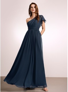 Navy Blue One Off Shoulder Gown