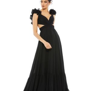 Black Tiered Gown With Criss Cross Back