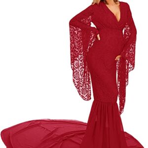 Red Bell Sleeve Maternity Trail Gown