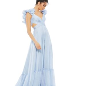 Blue Tiered Gown With Criss Cross Back