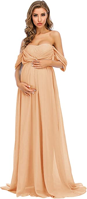 Beige Maternity Flared Gown