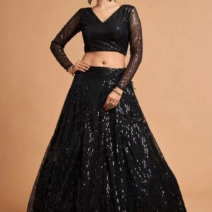Black Sequin Lehenga And Blouse Set