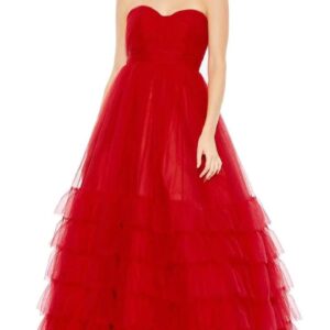 Red Off Shoulder Ruffle Gown