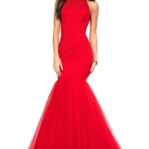 Red Mermaid Evening Gown