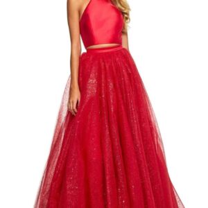 Red Shimmery Lehenga With Halter Blouse