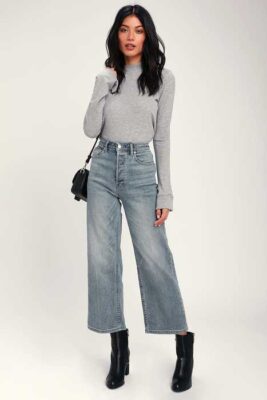 mom jeans with a knit sweater