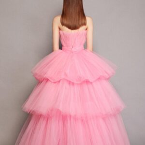 Pink Multi Layered Trail Gown For Pre-Wedding Photoshoot