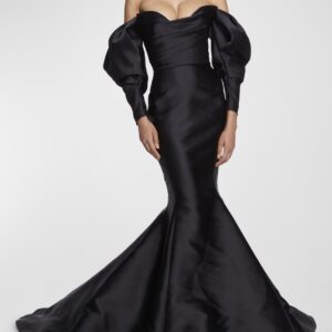 Black Off Shoulder Trail Gown For Pre-Wedding Photoshoot