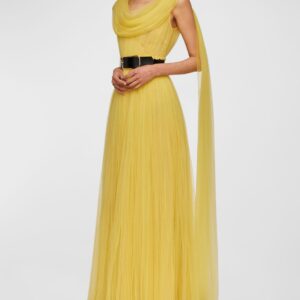 Yellow Gown With Dupatta Attached