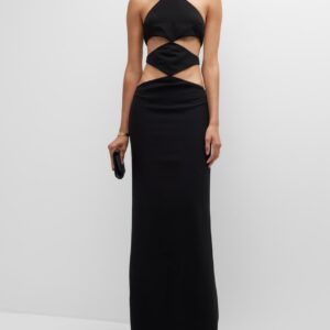 Sexy Black Halter Dress With Cut Out Front