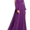 Purple Trail Gown With Slit Sleeves