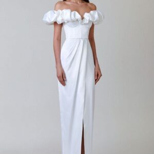 White Off Shoulder Side Slit Gown