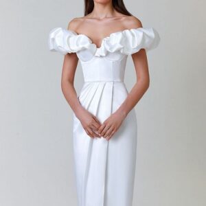 White Off Shoulder Side Slit Gown