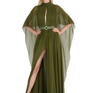 Olive Green Cape Gown