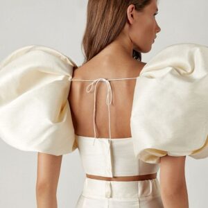 Cute Puffed Sleeve White Crop Top