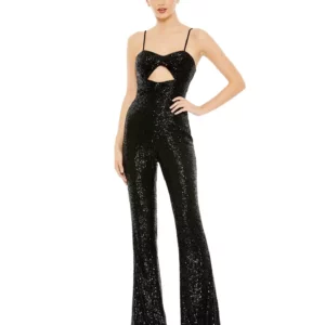 Black Front Cutout Sequin Jumpsuit