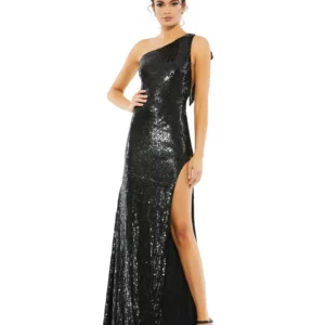 Black Sequin Gown With Side Slit