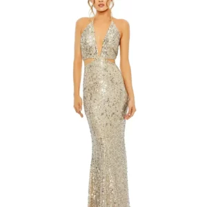 Backless Silver Sequin Gown