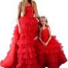 Red Multi Layered Dress For Mother-Daughter Twinning Photoshoot