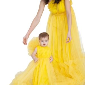 Yellow Layered Dresses For Mother-Daughter Twinning Photoshoot