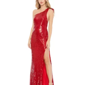 Red Sequin Gown With Side Slit