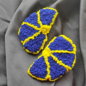 Embroidered Blue & Yellow Half Flower Knot Earrings