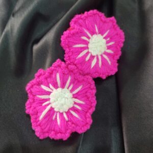 Pink & White Hand Embroidered Flower Earrings