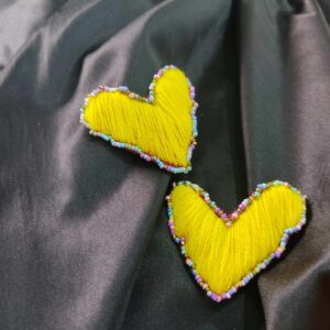Hand Crafted Embroidered Yellow Beaded Heart