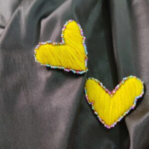 Hand Crafted Embroidered Yellow Beaded Heart