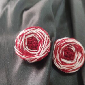 White & Maroon Embroidered Rose Earrings