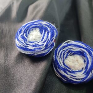Blue & White Embroidered Rose Earrings