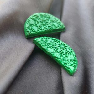 Green Half Circle Textured Clay Earrings
