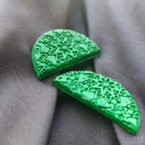 Green Half Circle Textured Clay Earrings