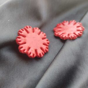 Red Flower Stud Clay Earrings