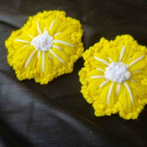 Yellow & White Hand Embroidered Flower Earrings