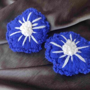 Blue & White Hand Embroidered Flower Earrings