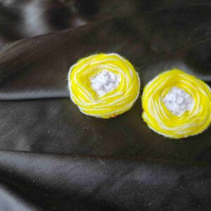 Yellow & White Hand Embroidered Rose Earrings