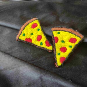 Funky Embroidered Pizza Earring