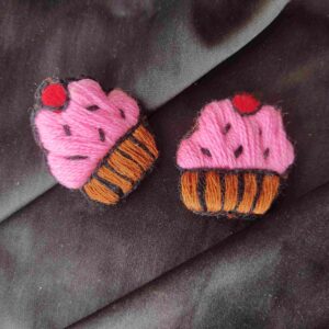 Hand Embroidered Cup Cake Earrings