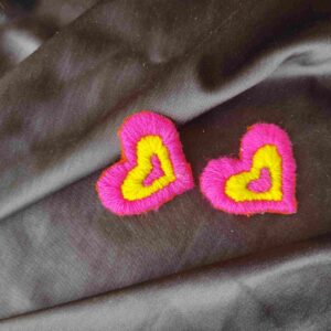 Hand Embroidered Pink & Yellow Heart Earring