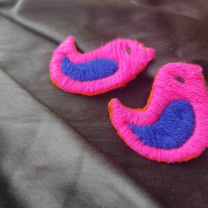 Hand Embroidered Funky Bird Earring