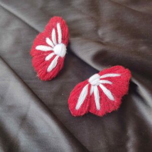 Hand Embroidered Maroon & White Half Flower Earrings