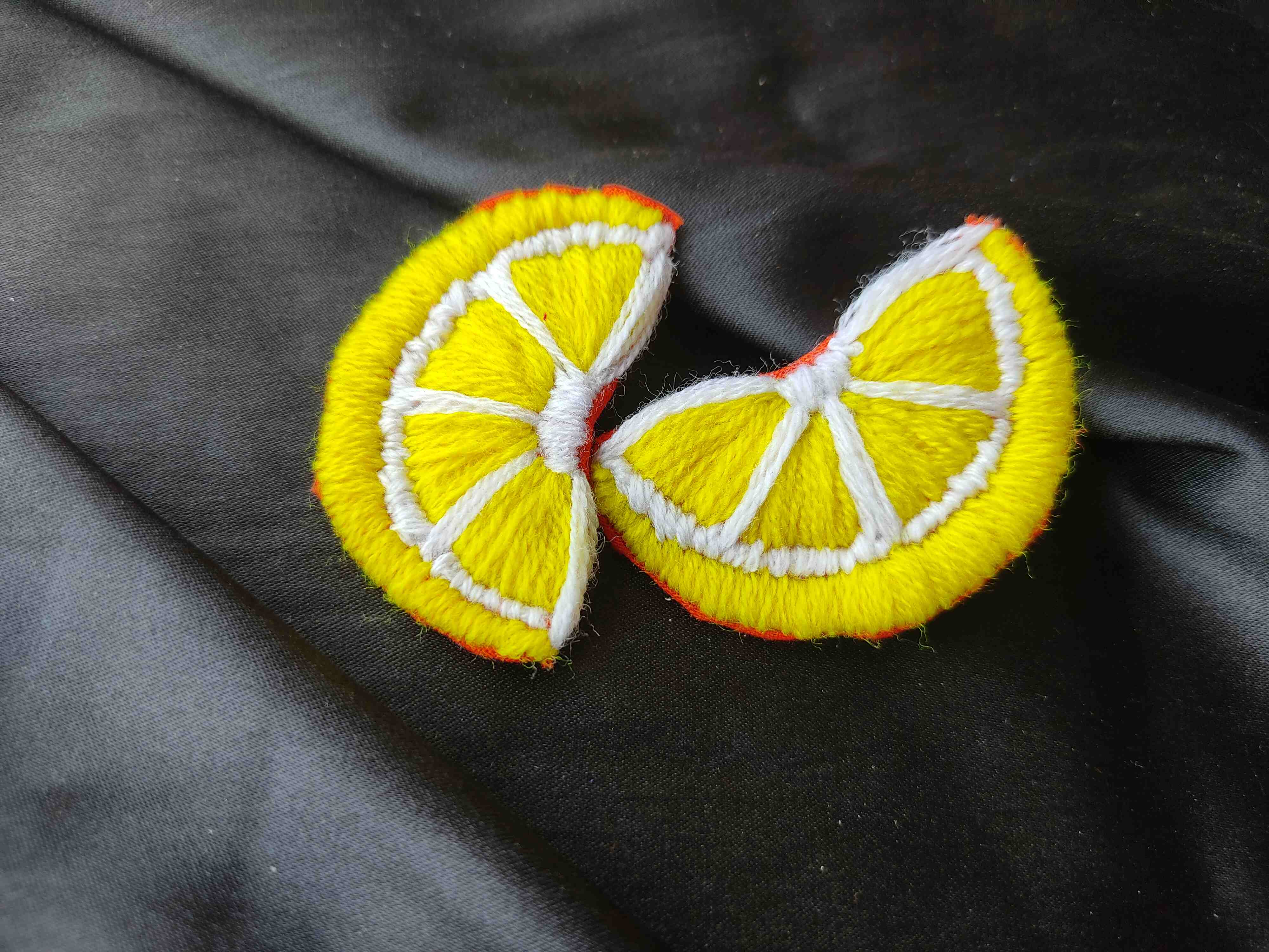Hand Embroidered Lemon Earrings