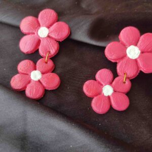 Handmade Pink Clay Daisy Dangle Earrings