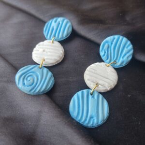 Cute Blue & White Textured Clay Dangle Earring